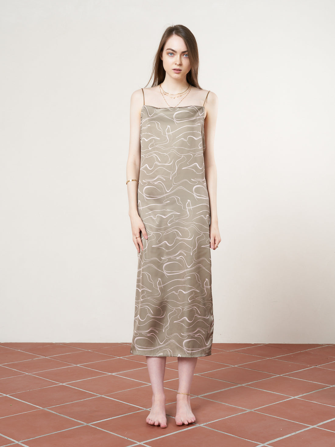 elegant satin dress / sage