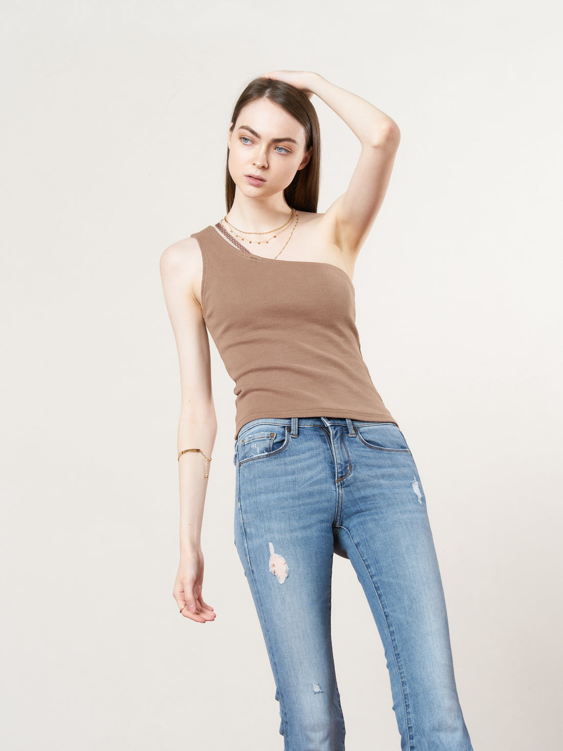 asanoha shoulder tank / brown