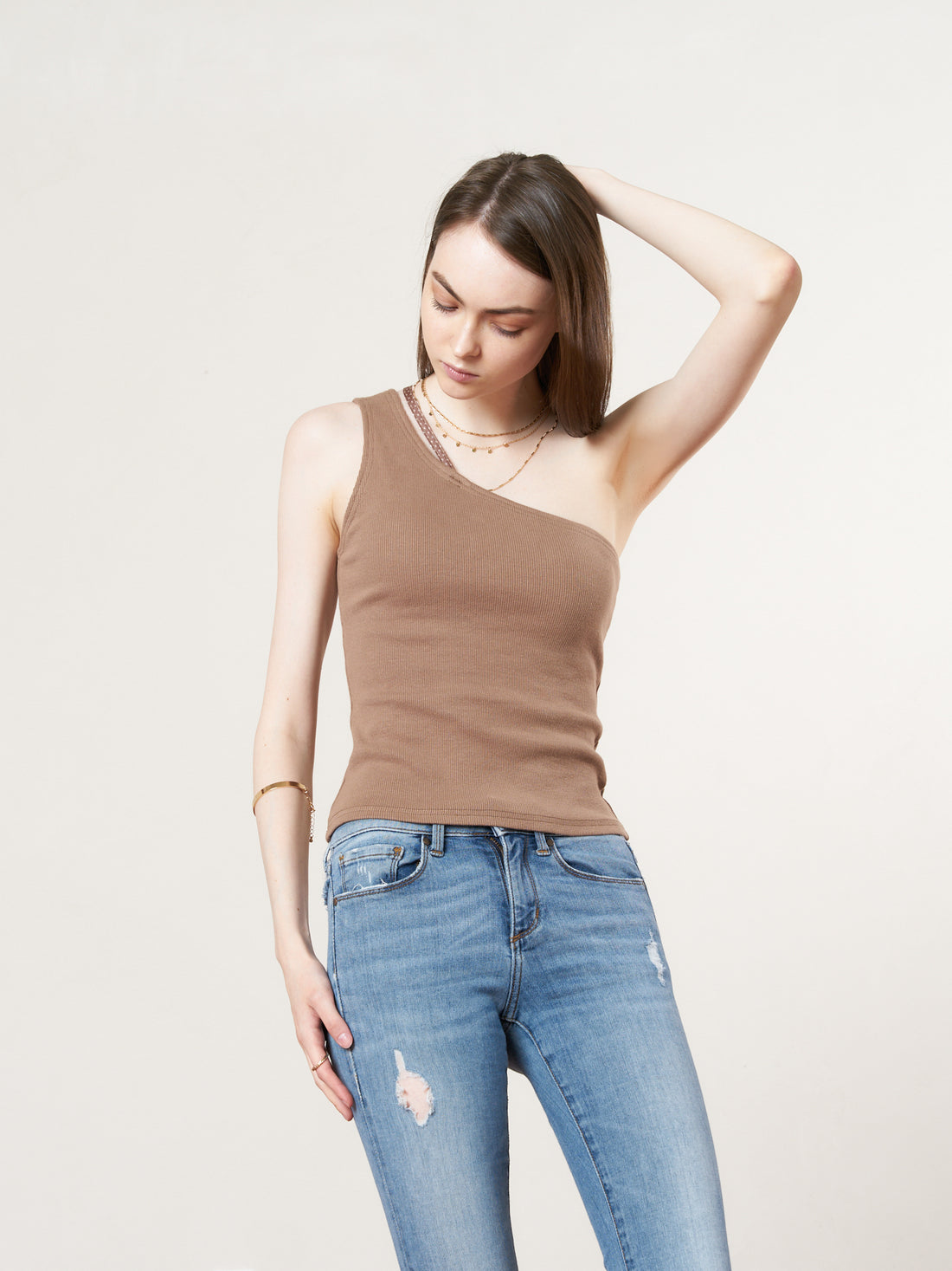 asanoha shoulder tank / brown