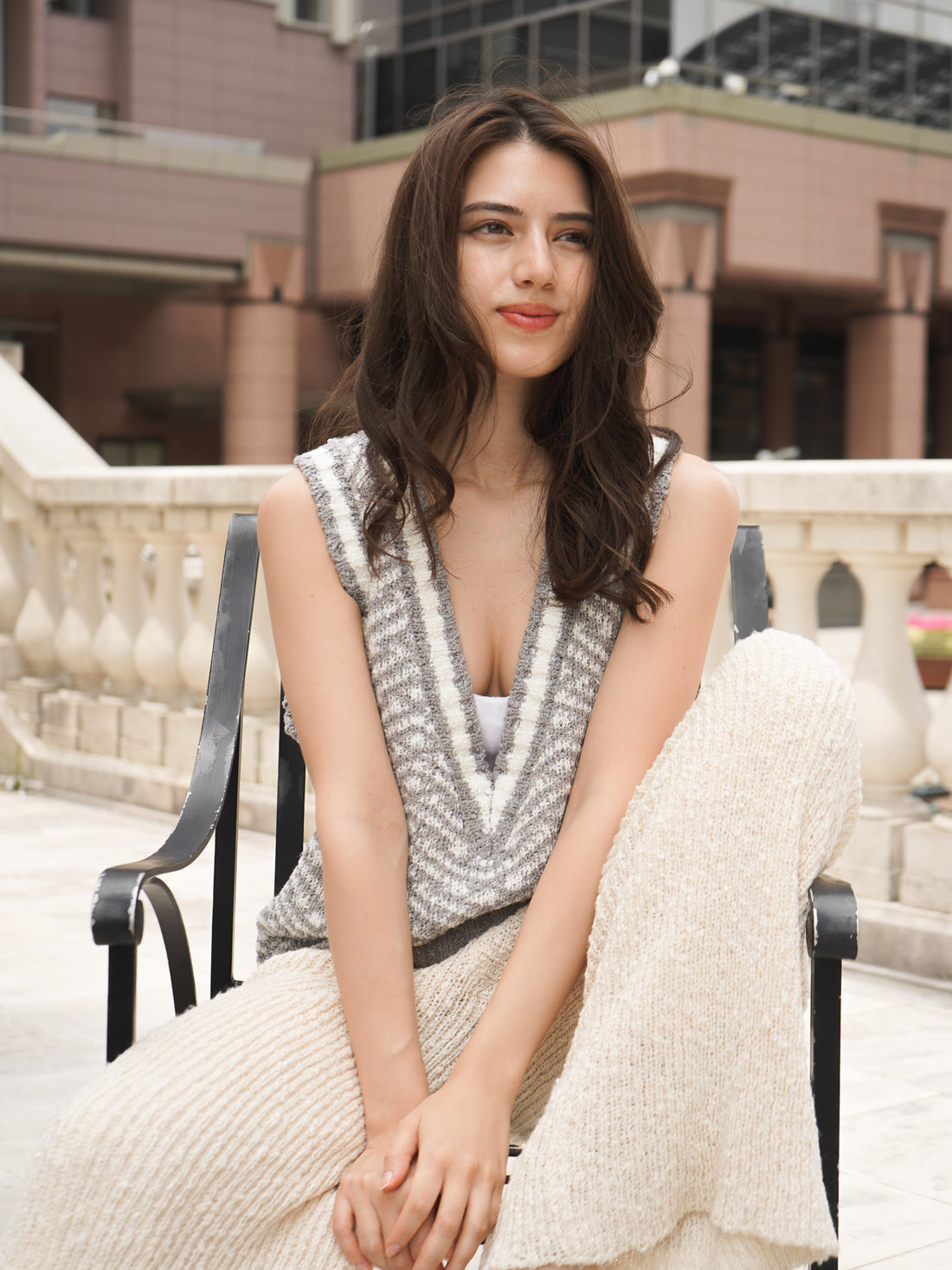 knit loose pants with satin petticoat