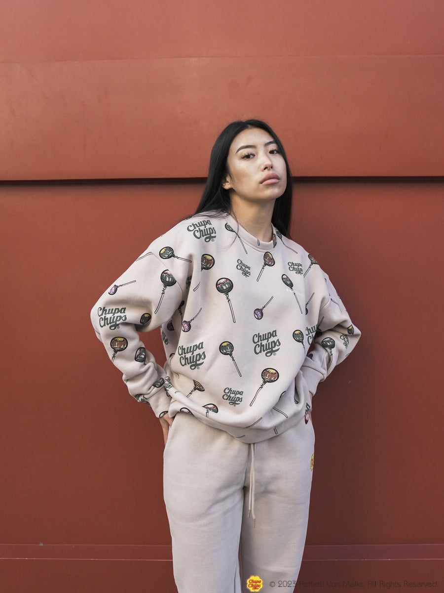 Chupa Chups × AMATERAS fleece sweater / beige