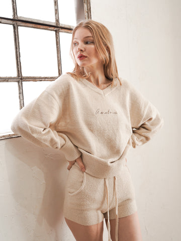 feather knit over-sweater / ivory