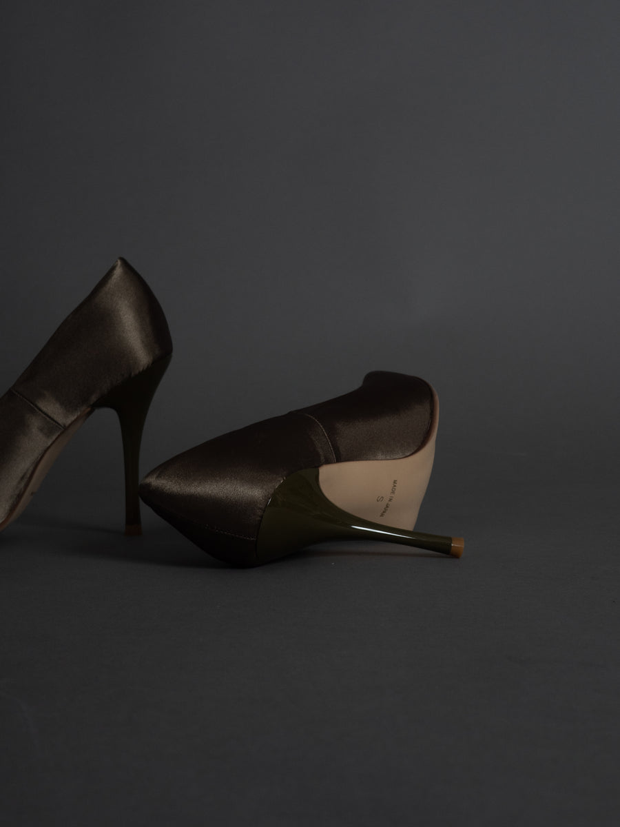 satin wrapped style up heels / khaki