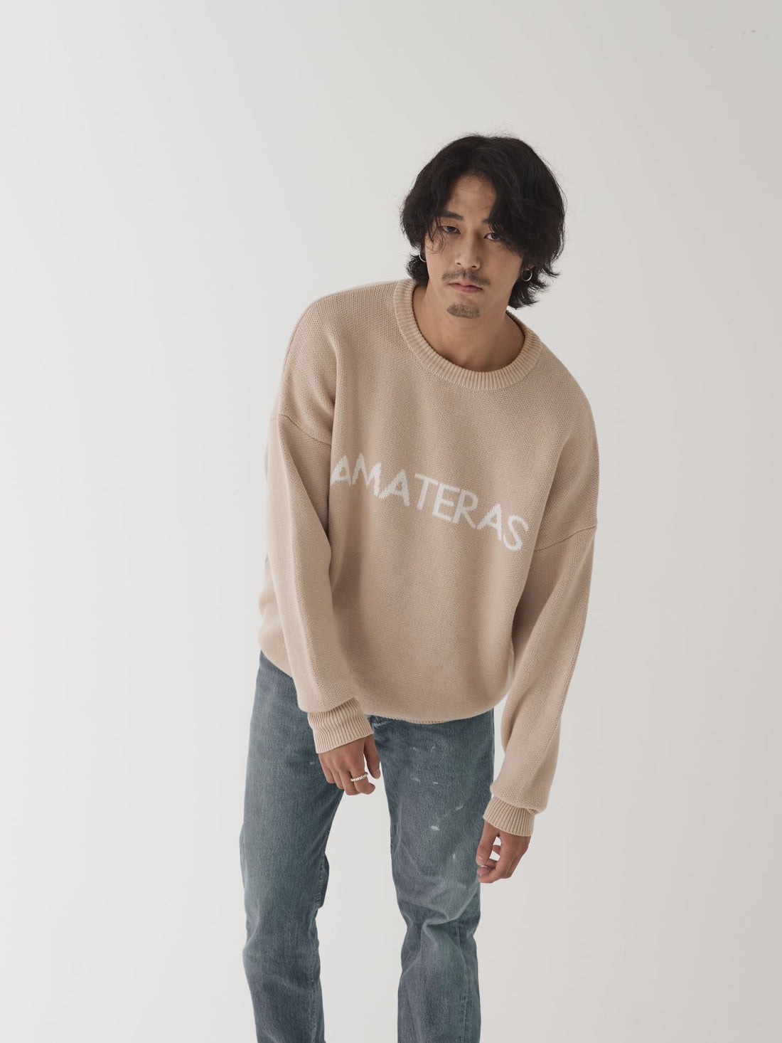 logo comfort knit sweater / cream