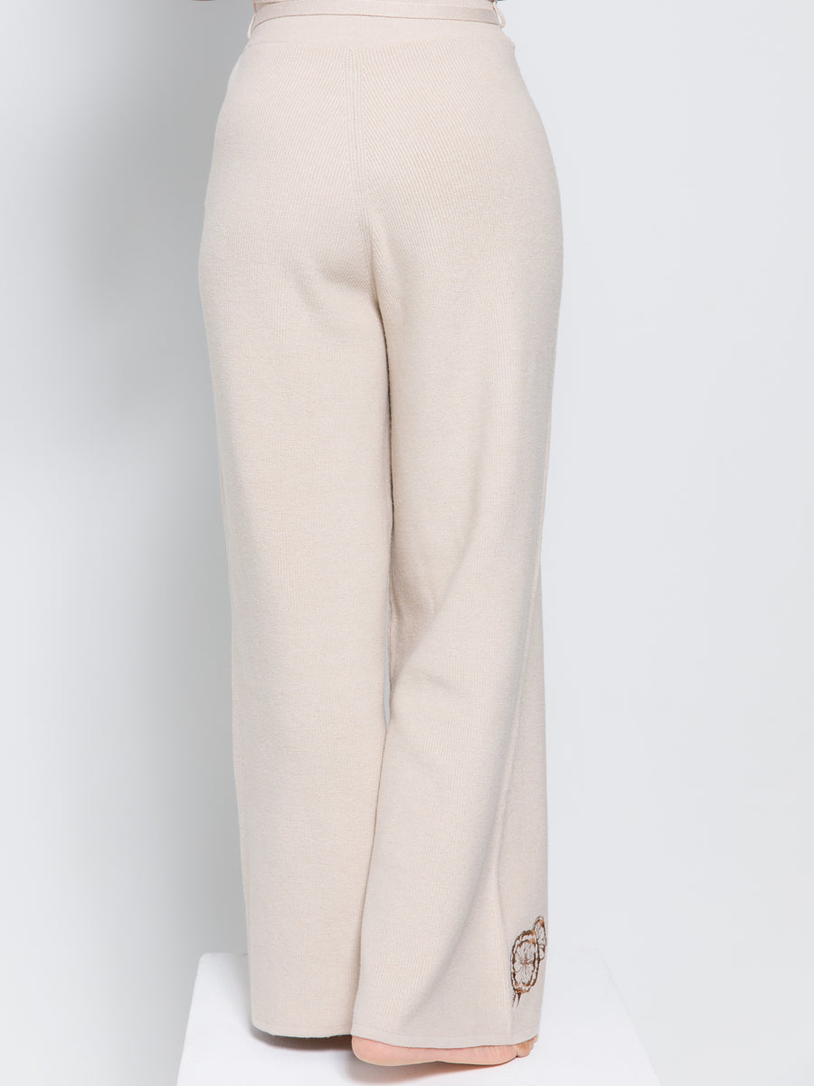 elegant knitted wide pants / oatmeal