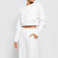 crop top wide cut tracksuit / white