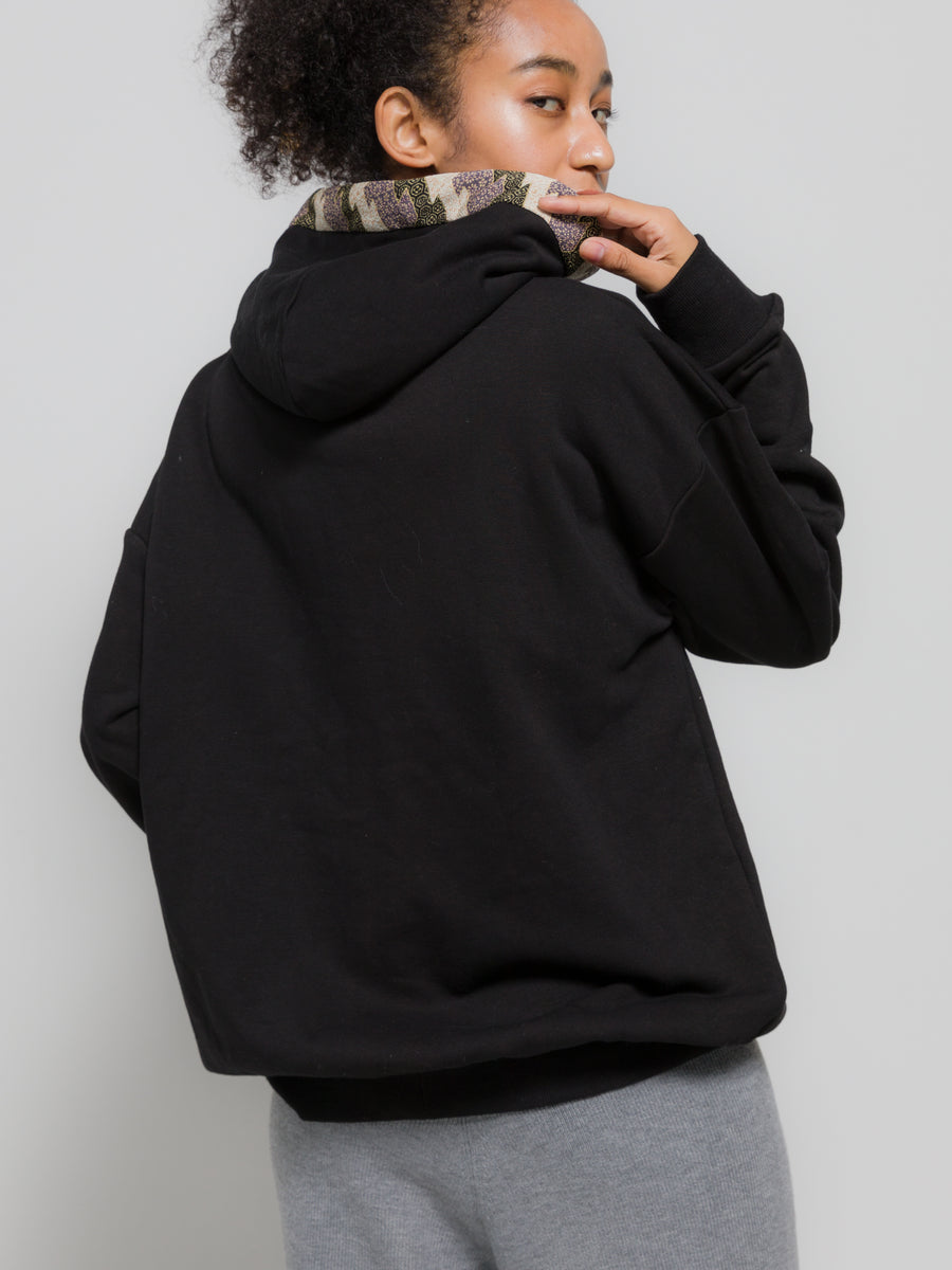 wagara hood design pullover / Black