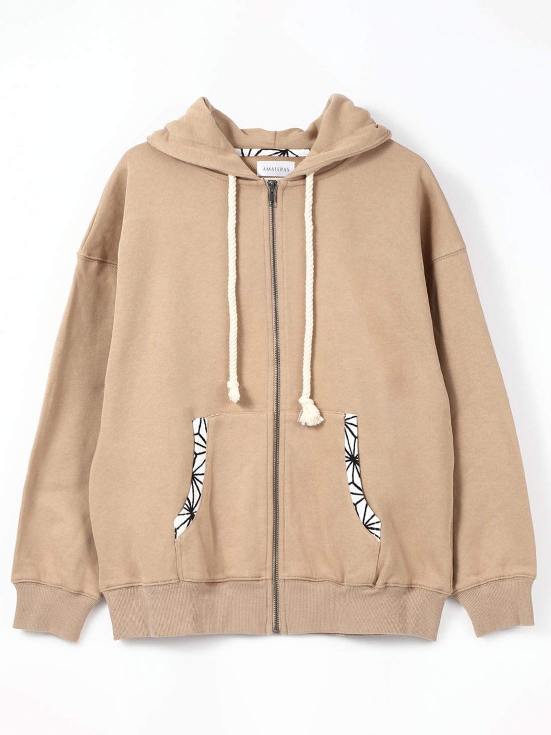casual asanoha pocket hoodie / beige